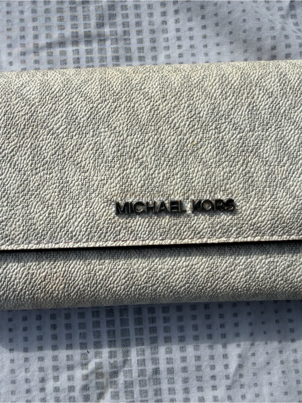 Michael Kors Cream Pebble Leather Fold-Over Wallet with Metal Logo